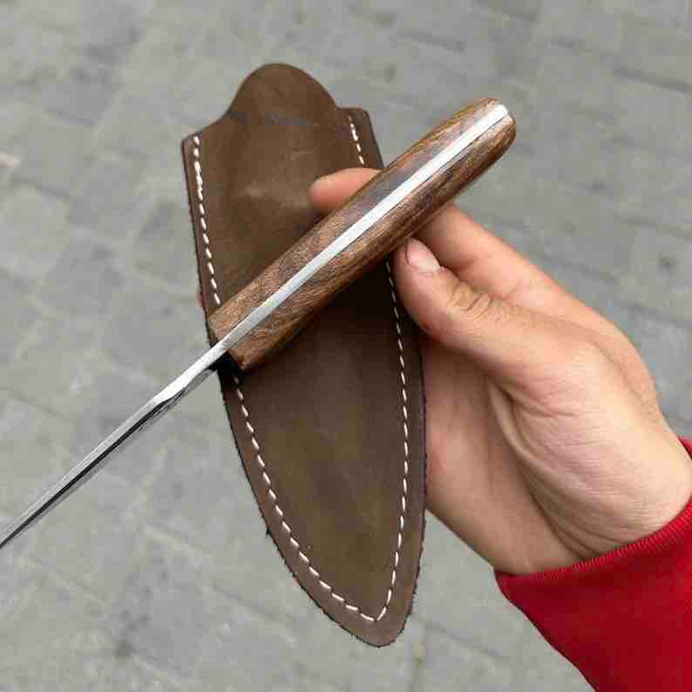 Custom Handmade Hunting Knife Walnut Wood Handle German Stainless Steel 4116 Fixed Knife Leather Sheath 3