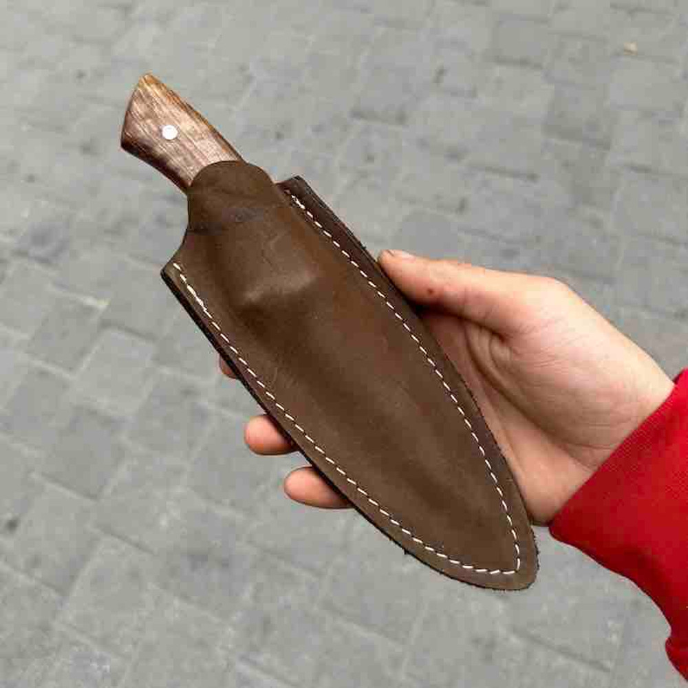 Custom Handmade Hunting Knife Walnut Wood Handle German Stainless Steel 4116 Fixed Knife Leather Sheath 4