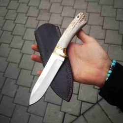 deer horn handle camping knife custom handmade handcrafted hunting knife
