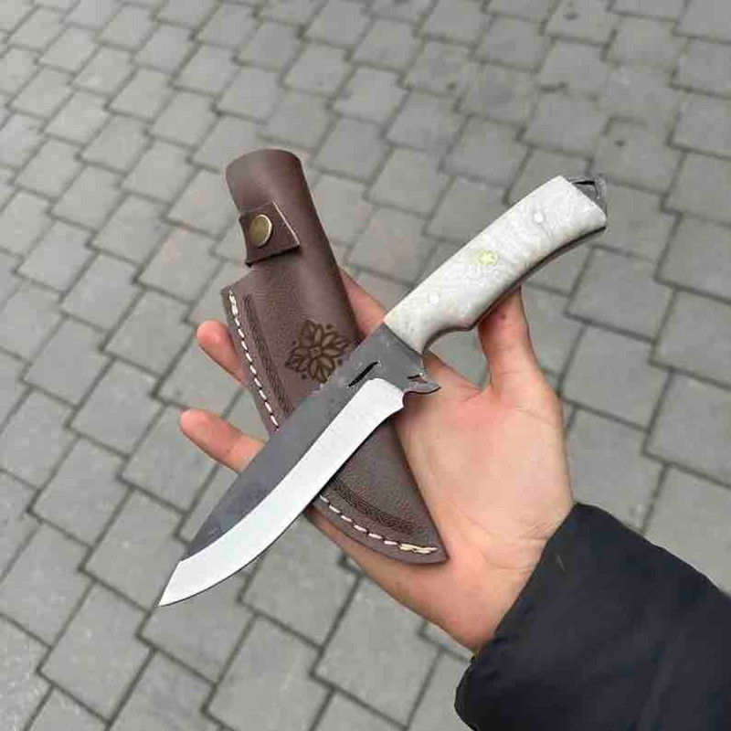 Custom Handmade Gift Hunting Knife Epoxy Amber Handle With Leather Sheath Full Tang Knife Gift For Boyfriend 0