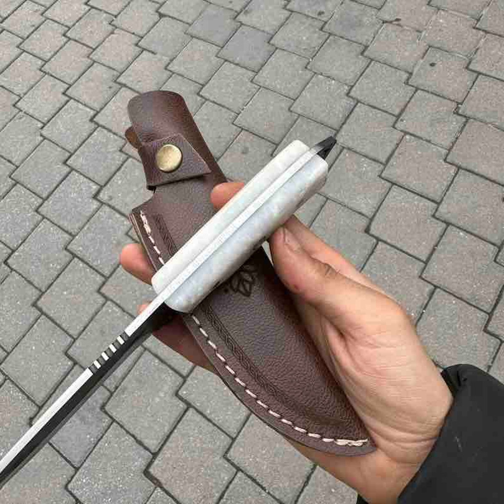 Custom Handmade Gift Hunting Knife Epoxy Amber Handle With Leather Sheath Full Tang Knife Gift For Boyfriend 3