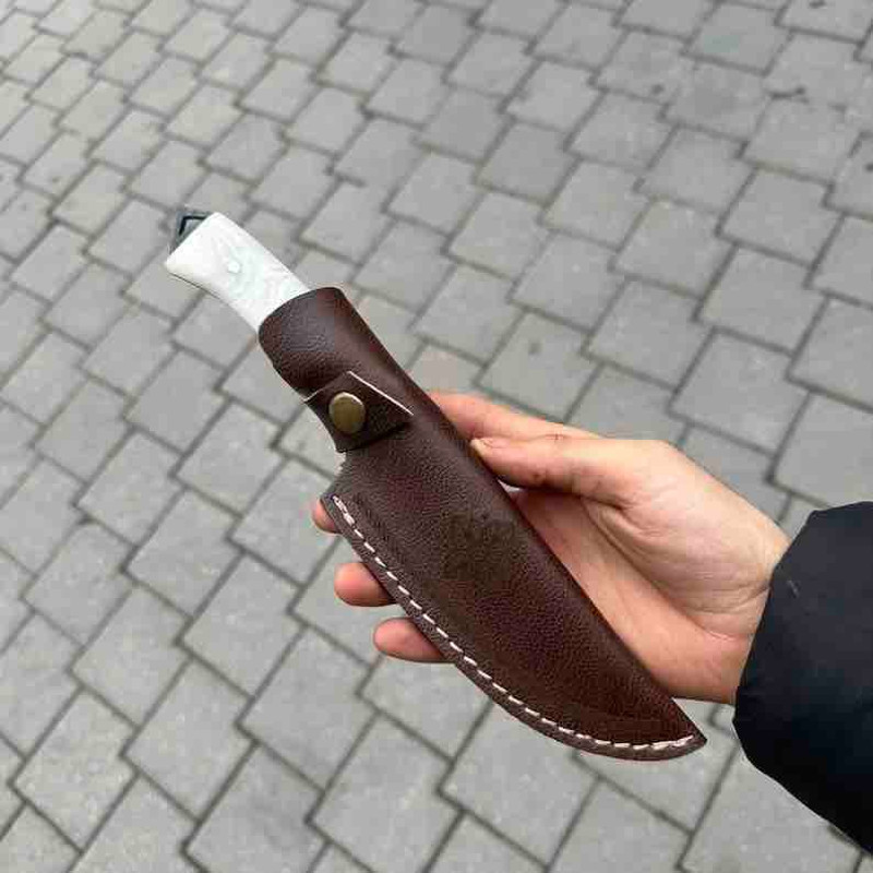 Custom Handmade Gift Hunting Knife Epoxy Amber Handle With Leather Sheath Full Tang Knife Gift For Boyfriend 4