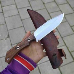 handmade custom hunting knife 4116 german stainless steel walnut root wood with leather sheath