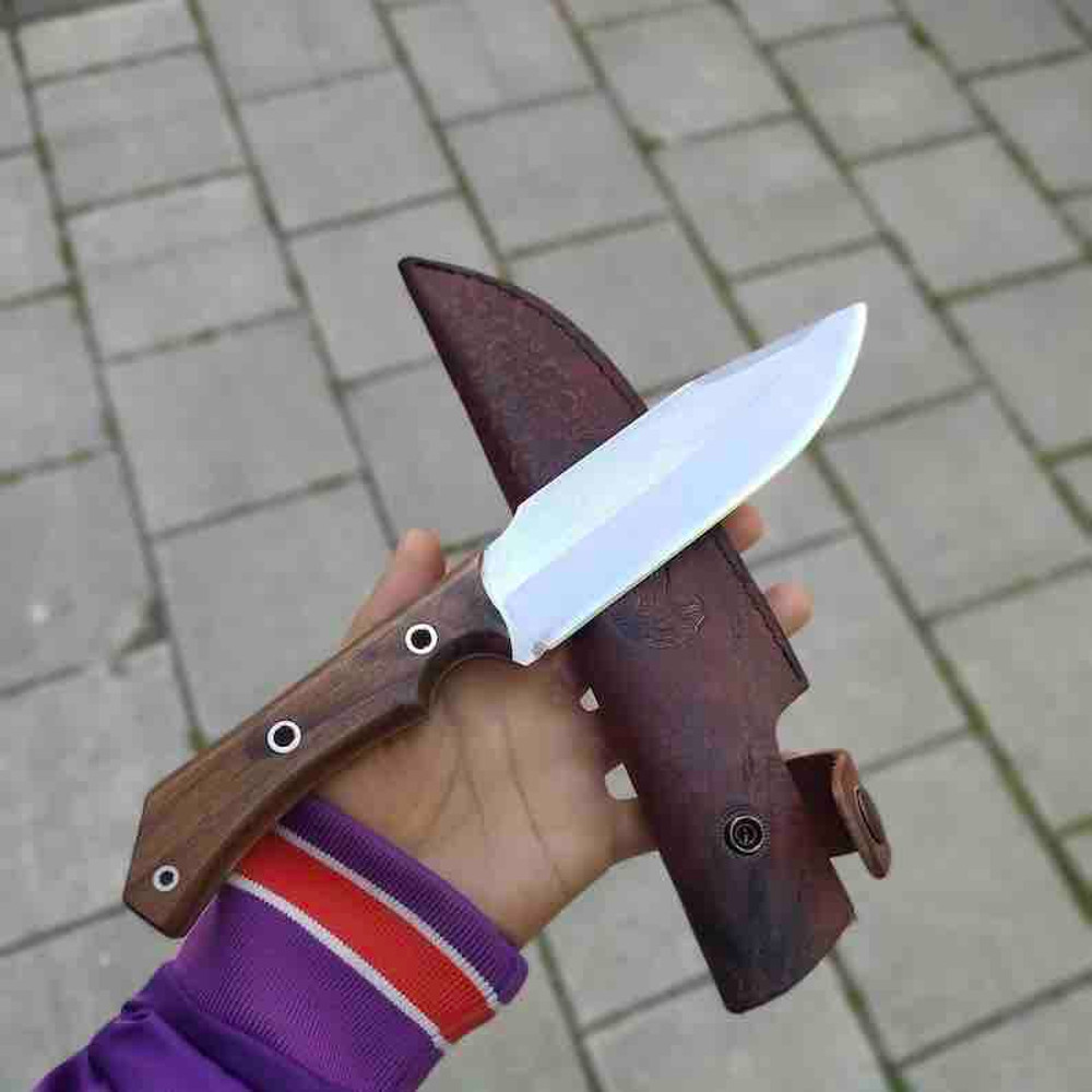 Handmade Custom Hunting Knife 4116 German Stainless Steel Walnut Root Wood With Leather Sheath 3