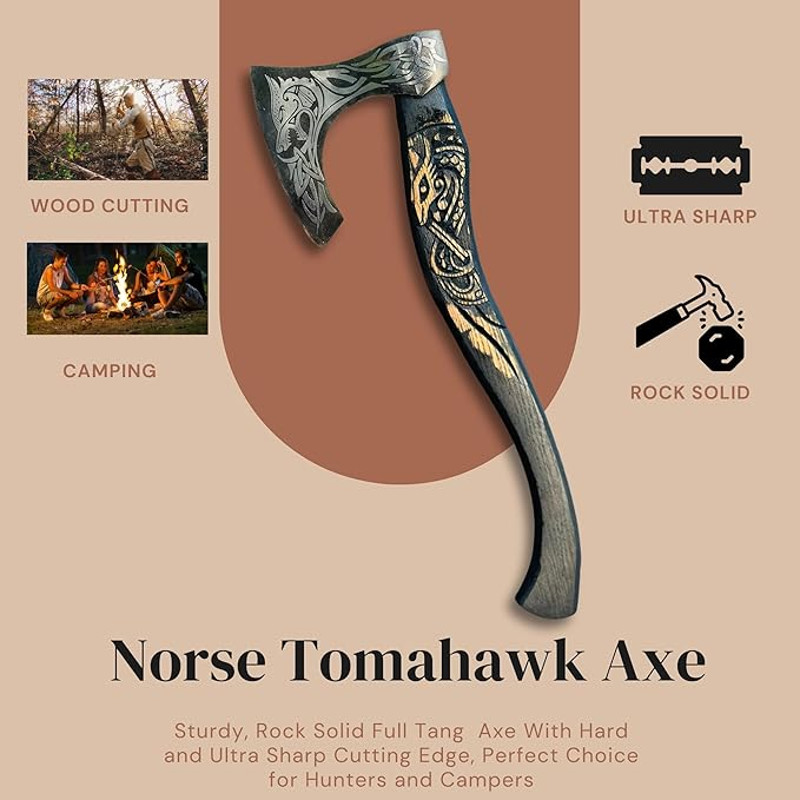 Hatchet Axe Carbon Steel Viking Axe Real Handmade 20 Inches Viking Bearded Axe For Wood Cutting Norse Hatchet Throwing 2