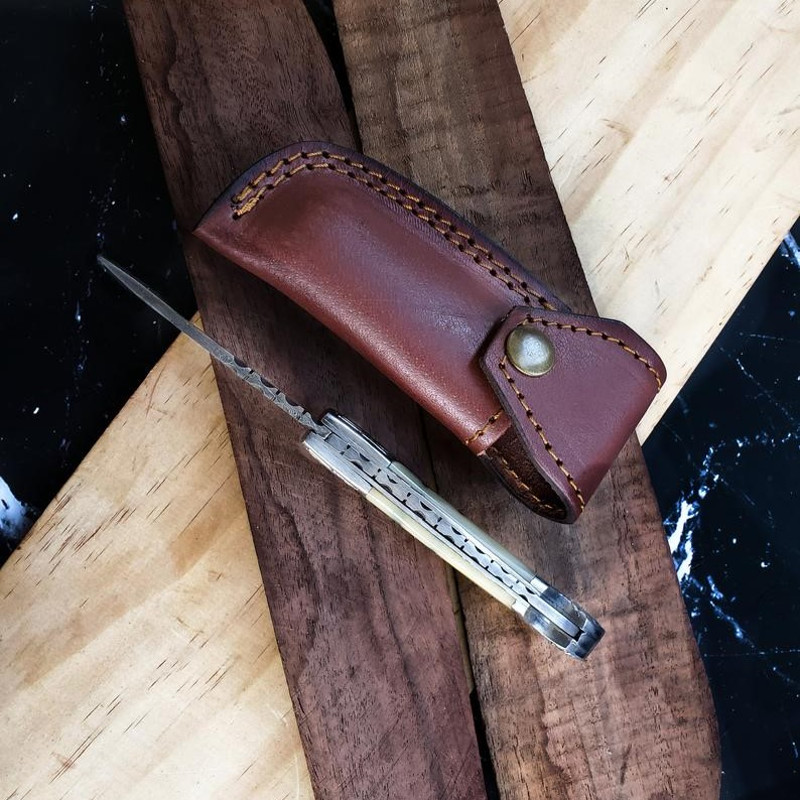 Pocket Knife Camel Bone 65 Damascus Steel Knife Steel Bolster Back Lock Folding Knife 1