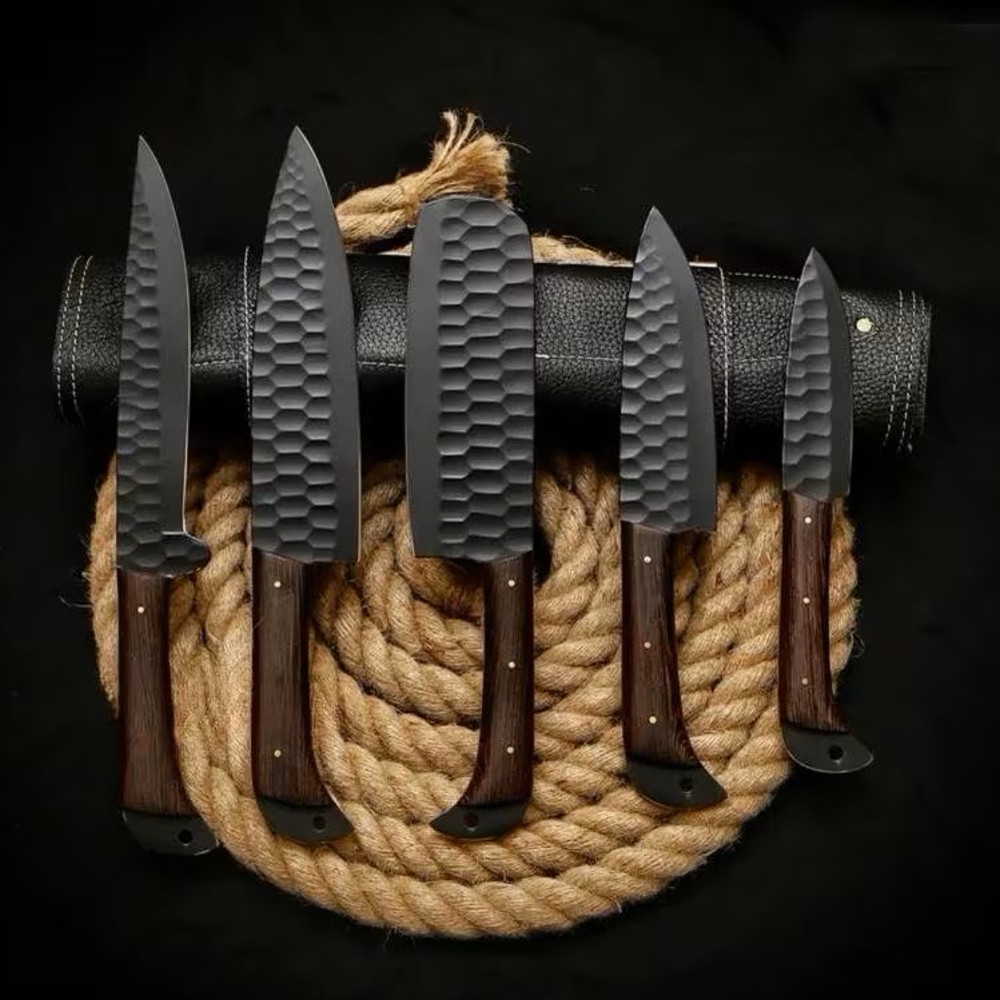 Custom 5 Piece Damascus Steel Chef Knife Set Perfect Christmas Gift Unique Kitchen Knives For Him 0