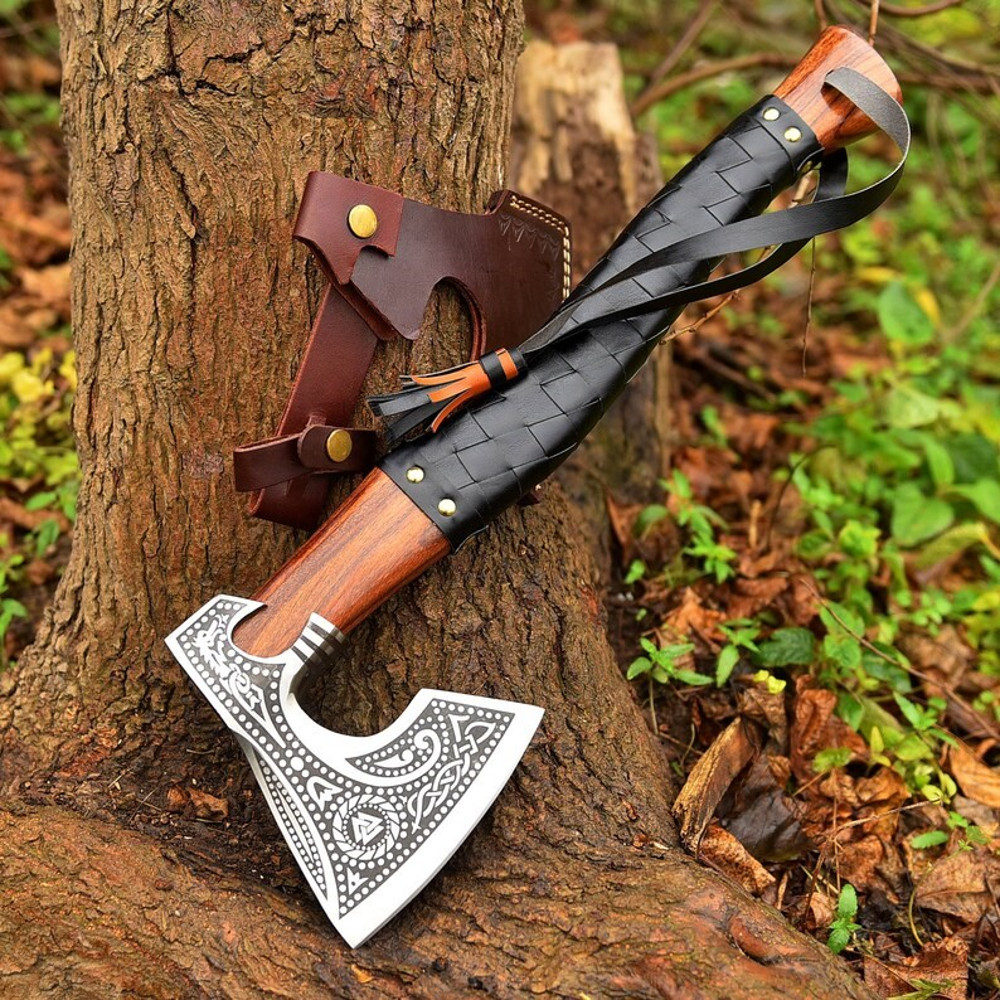 Custom Hand Made Carbon Steel Viking Axe With Wood And Leather Handle Sheath Included 0