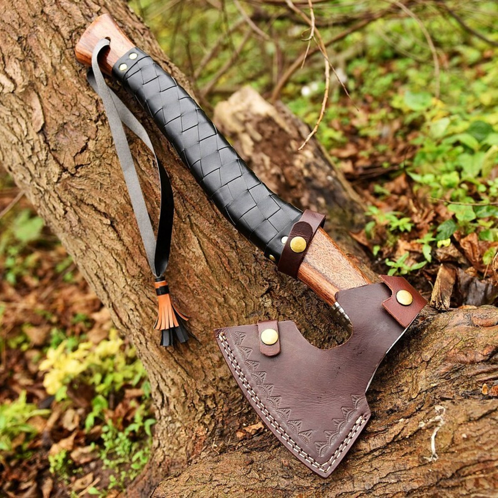 Custom Hand Made Carbon Steel Viking Axe With Wood And Leather Handle Sheath Included 4