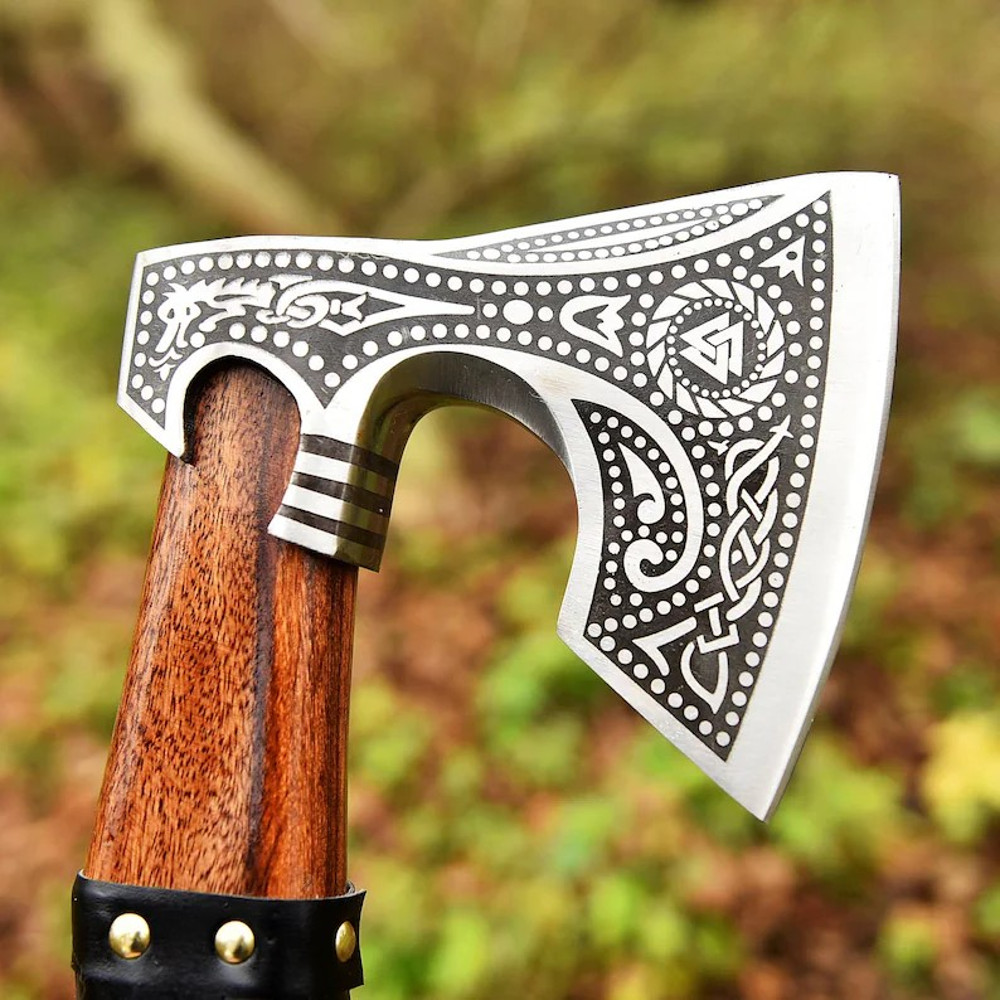 Custom Hand Made Carbon Steel Viking Axe With Wood And Leather Handle Sheath Included 3