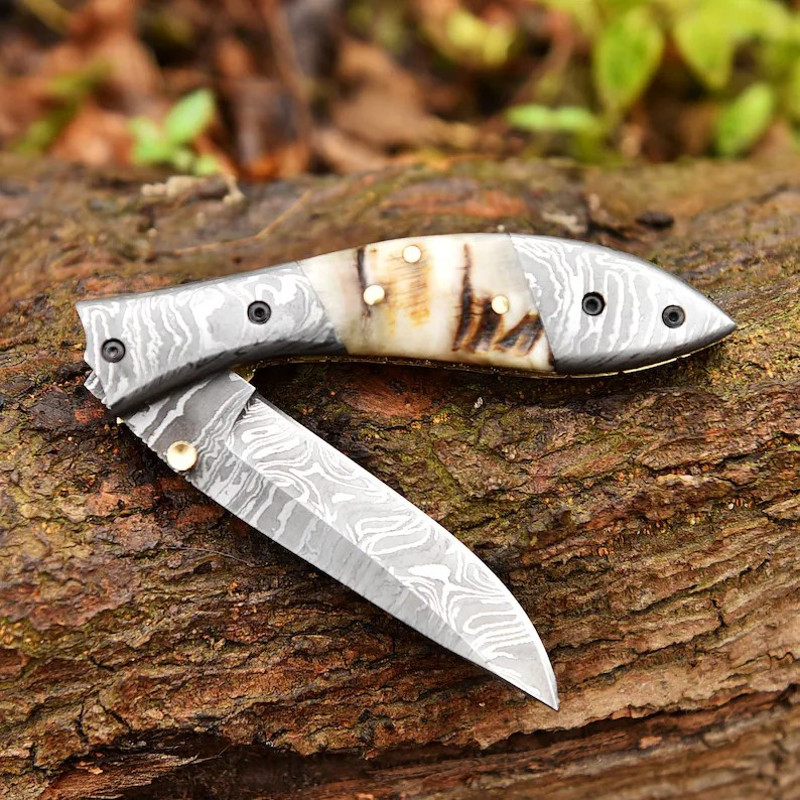 One Of Kind Custom Made Handmade Folding Knife Pocket Knife With Sheep Horn Handle Give Excellent Grip 2