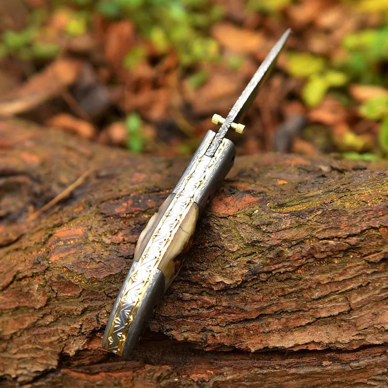 One Of Kind Custom Made Handmade Folding Knife Pocket Knife With Sheep Horn Handle Give Excellent Grip 3