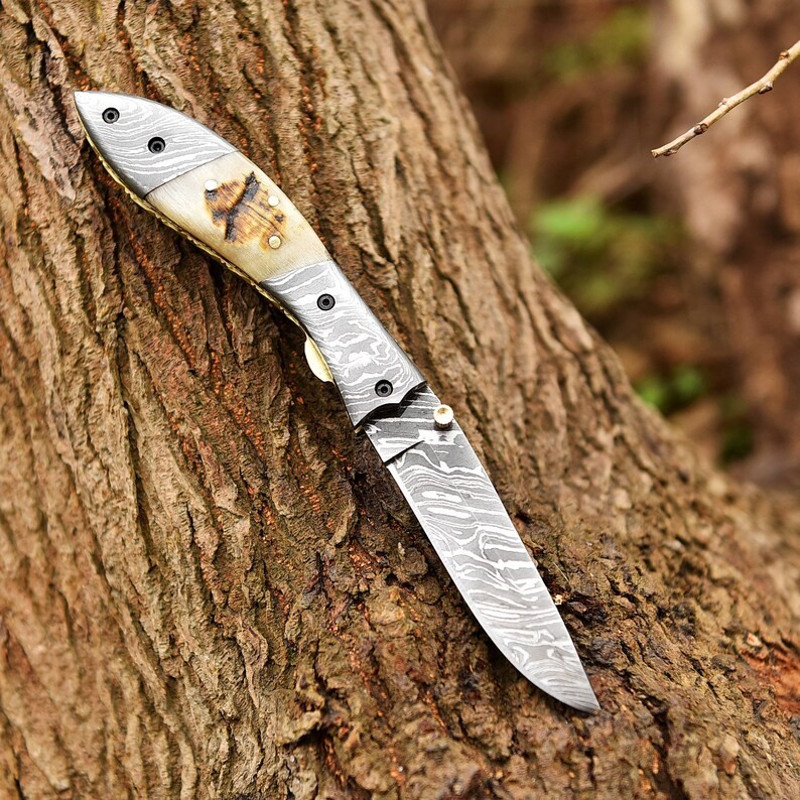 One Of Kind Custom Made Handmade Folding Knife Pocket Knife With Sheep Horn Handle Give Excellent Grip 1