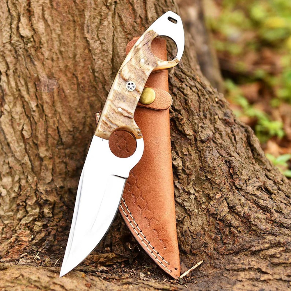 Premium Quality Carbon Steel Handmade Skinner Knife With Leather Sheath Gift For Him Personalized Gift Horn Handle 0