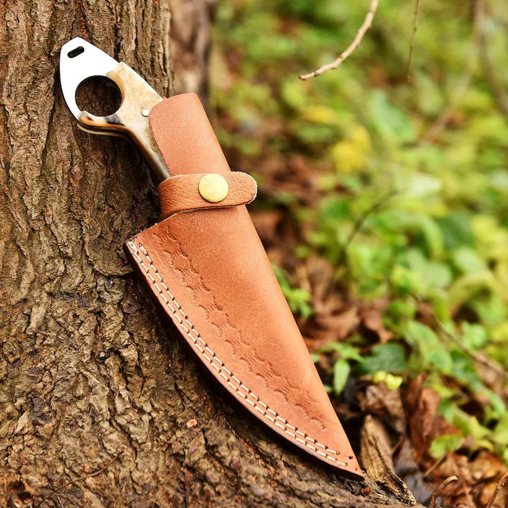 Premium Quality Carbon Steel Handmade Skinner Knife With Leather Sheath Gift For Him Personalized Gift Horn Handle 4