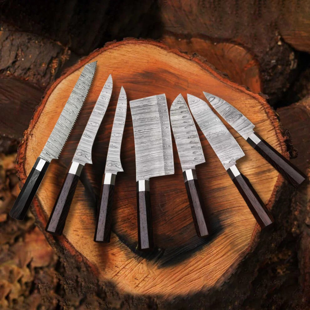 5 Or 7 Piece Kitchen Chef Set With Wedge Wood Handle And Leather Roll Gastronomes Grace 0