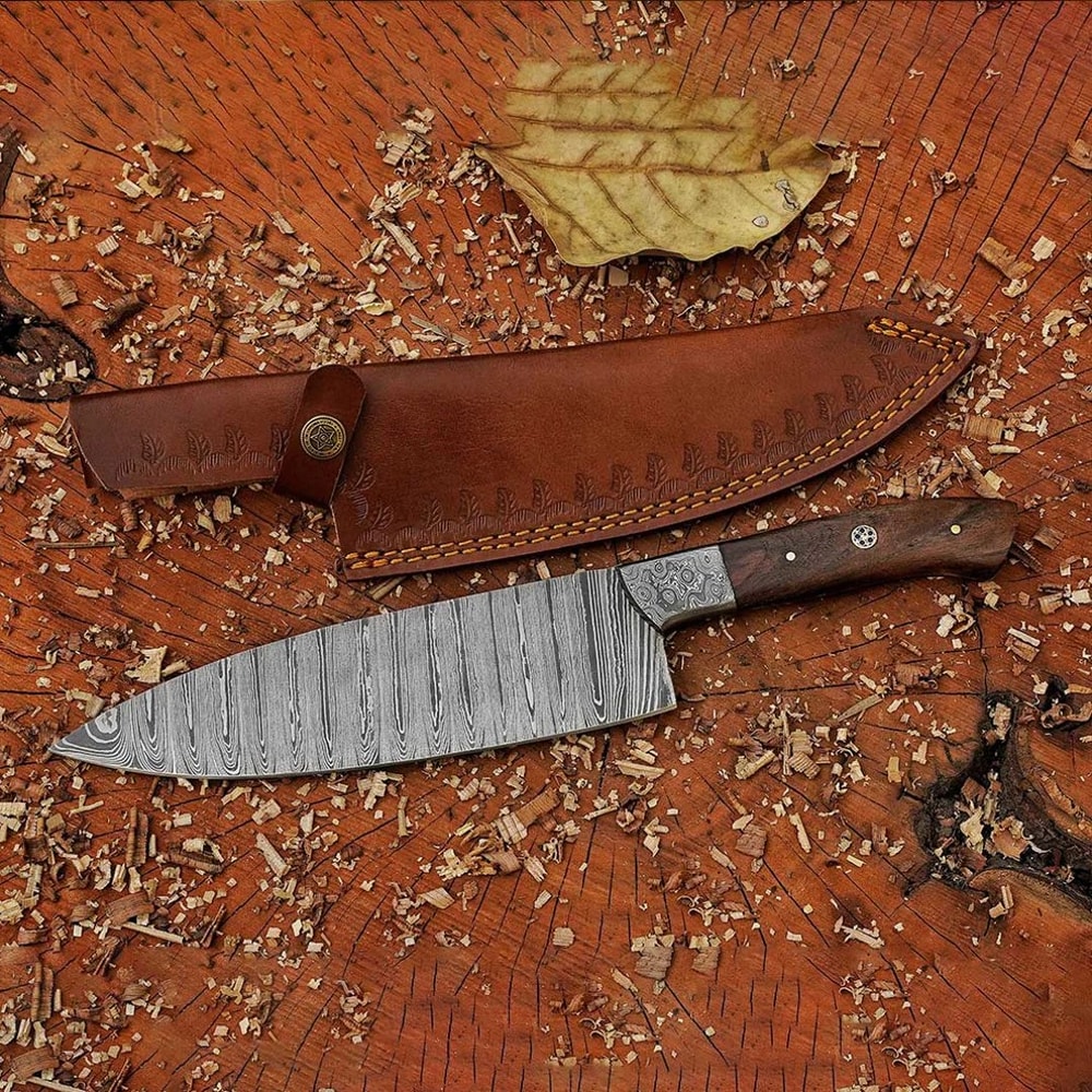 The Julia Child Chef Knife 12inch Handmade Damascus Chef Knife With Damascus Bolster And Dark Walnut Handle 0