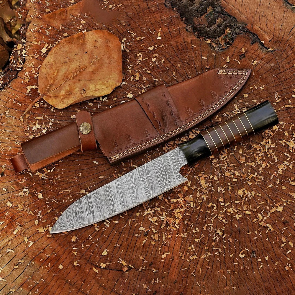 Wilderness Wanderer 13 Handmade Damascus Chef Knife Buffalo Horn Handle Damascus Blade Cooking Knife 0