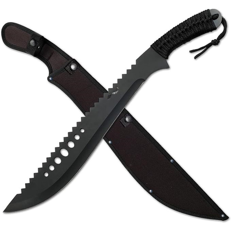 Machete With Reverse Serrations Black Stainless Steel Blade WReverse Serrations 0