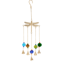 Gold Metal Dragonfly and Multicolor Bead Wind Chime