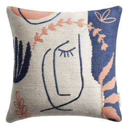 Blue And Coral Abstract Face Indoor Outdoor Throw Pillow