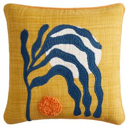 Yellow And Blue Wave Leaves Indoor Outdoor Throw Pillow