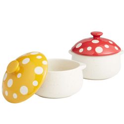 Spotted Mushroom Lidded Soup Crocks Set of 2 , color: Red and Yellow