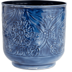 Glazed Metal Floral Planter , color: Blue