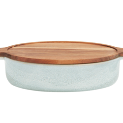Oval Sage Green Reactive Glaze Baking Dish with Trivet Lid
