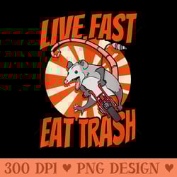 opossum riding vintage minibike live fast eat trash possum - digital png artwork