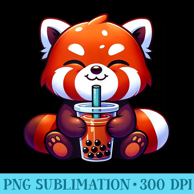 Cute Red Panda Bubble Tea Lover Kawaii Boba Drink - High Resolution PNG Designs - Bold & Eye-catching