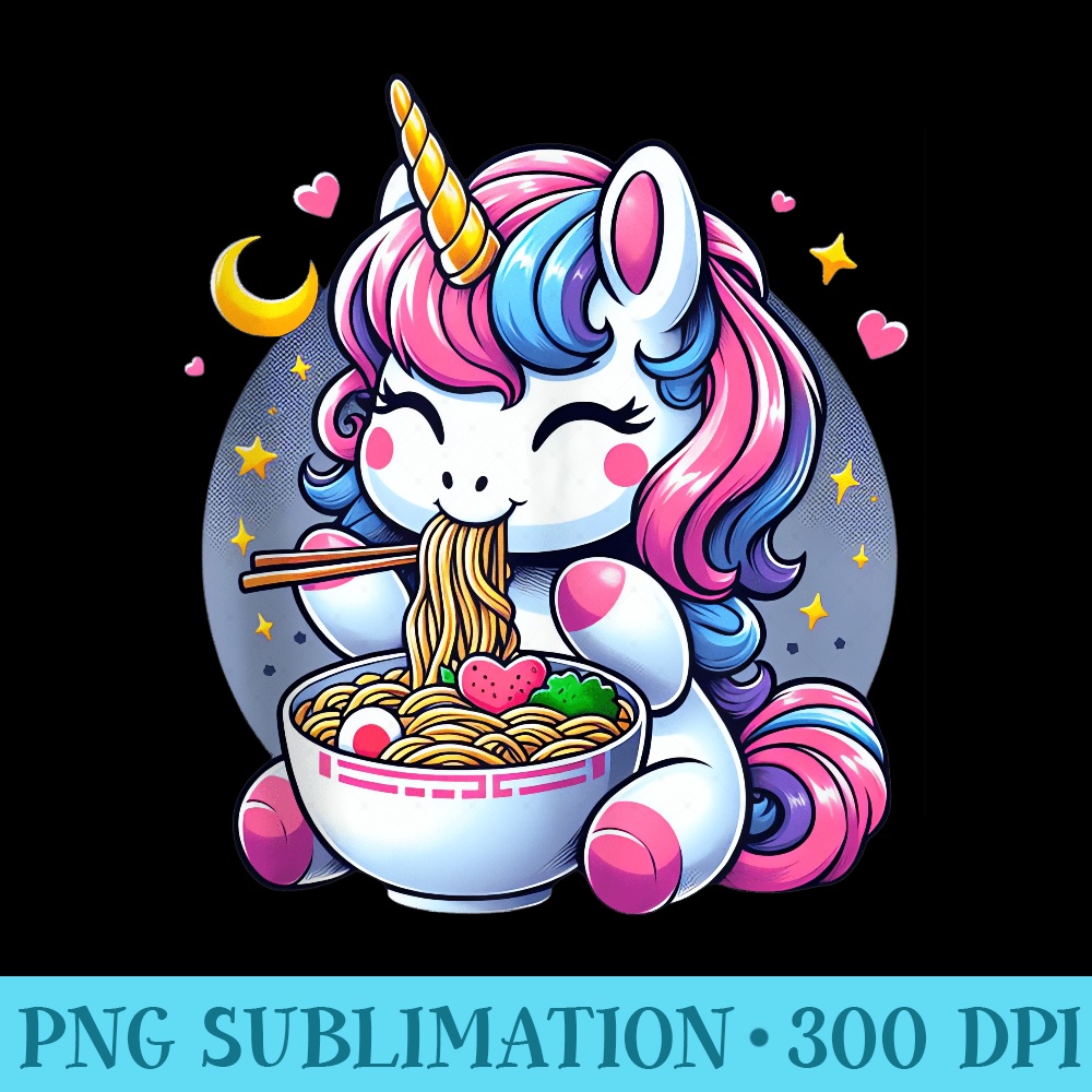 Unicorn Loving Ramen Kawaii Japanese Neko Unicorn Anim - Printable PNG Images - Bring Your Designs to Life