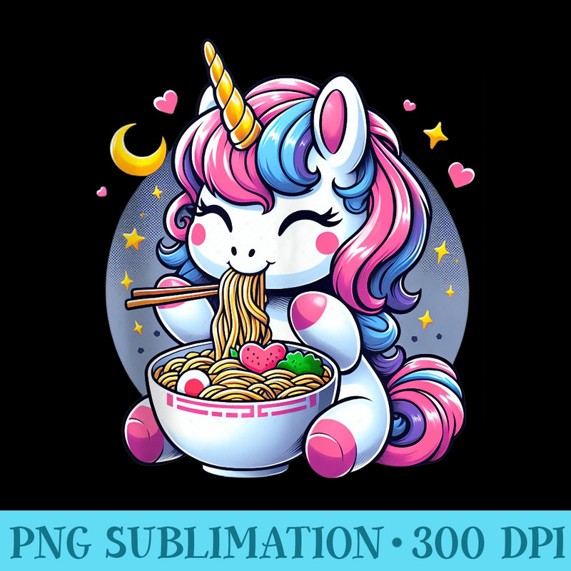 Unicorn Loving Ramen Kawaii Japanese Neko Unicorn Anim - Printable PNG Images - Bring Your Designs to Life