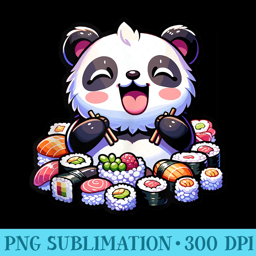 Kawaii Panda Eating Sushi Japanese Food Anime - PNG Download Button - Enhance Your Apparel with Stunning Detail