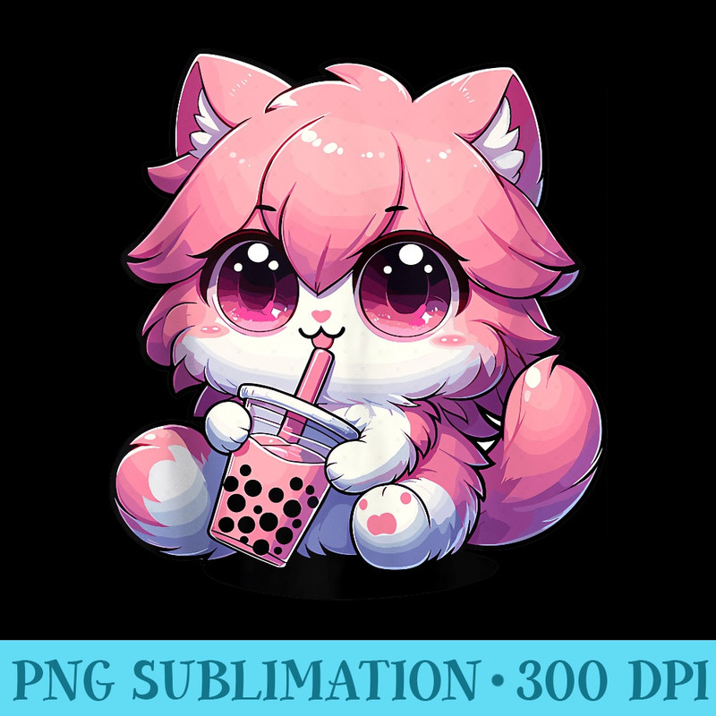 Cute Kitty Tea Bubble Tea Anime Kawaii Neko Milk Tea Cat - PNG design downloads - High Resolution And Print-Ready Designs