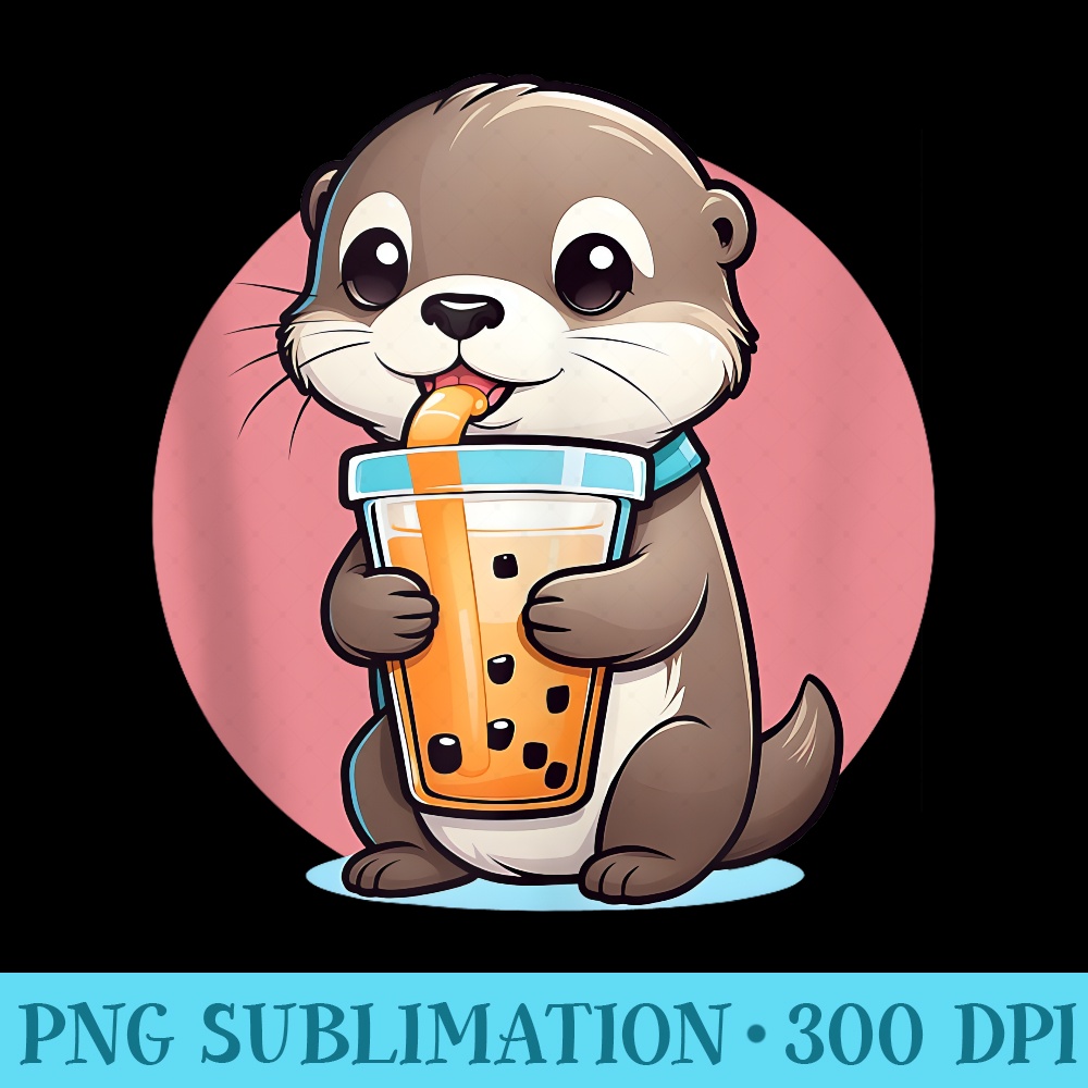 Kawaii Sea Otter drinks Bubble Sea Otters Boba - Sublimation printables PNG download - Bring Your Designs to Life
