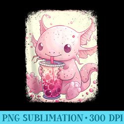 axolotl boba tea bubble kawaii anime cute neko japanese - sublimation backgrounds png