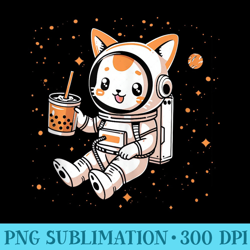 Space Kawaii Cat Astronaut Bubble Boba Tea Anime Girl - Download PNG Files - Add a Festive Touch to Every Day