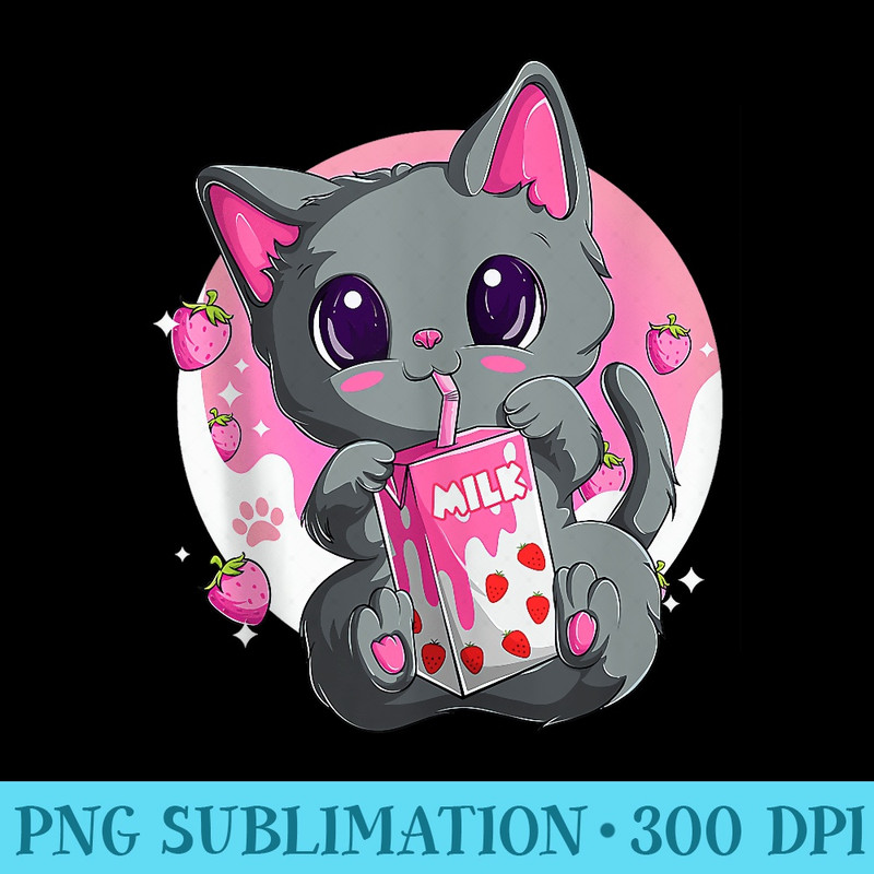 Strawberry Shake Strawberry Milk Cat Kawaii Neko Anime Girls - PNG Art Files - Eco Friendly And Sustainable Digital Products