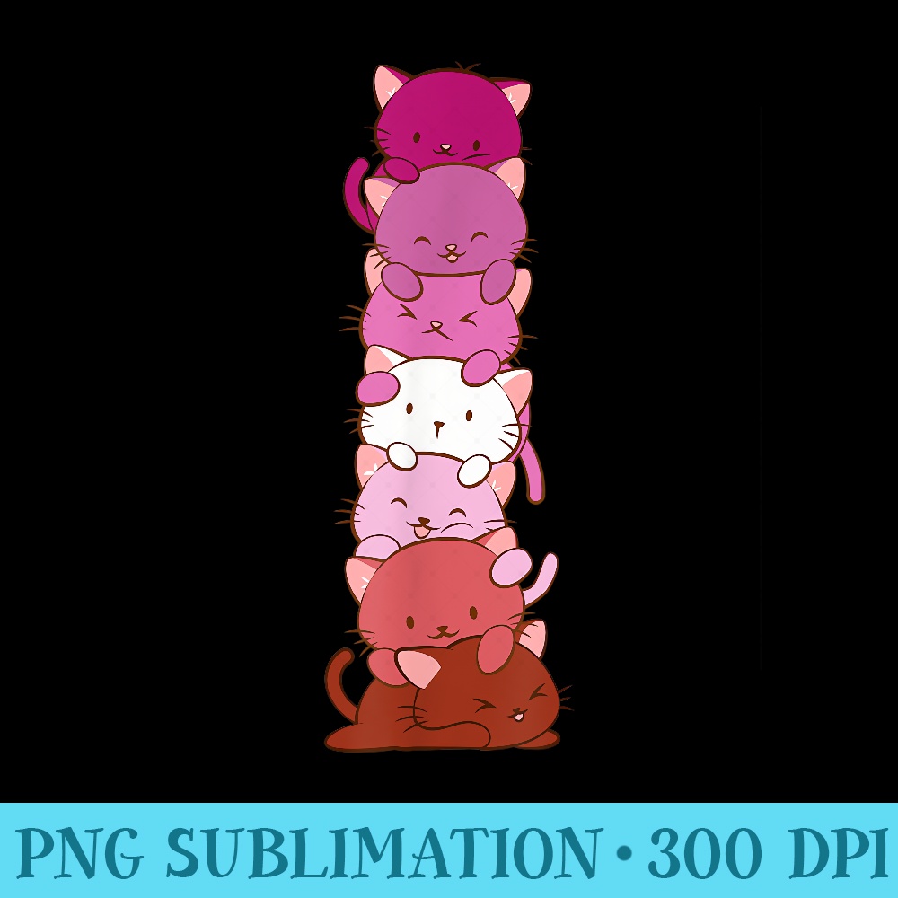 Lesbian Pride Flag Cute Pink Kawaii Cat Stack Anime Art - PNG Download Resource - Add a Festive Touch to Every Day