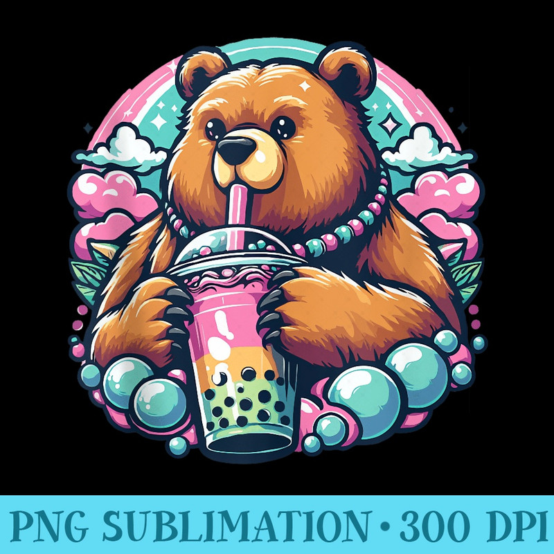 Mens Beautiful gift idea funny bubble tea design bear boba - High Resolution Shirt PNG - High Resolution And Print-Ready Designs