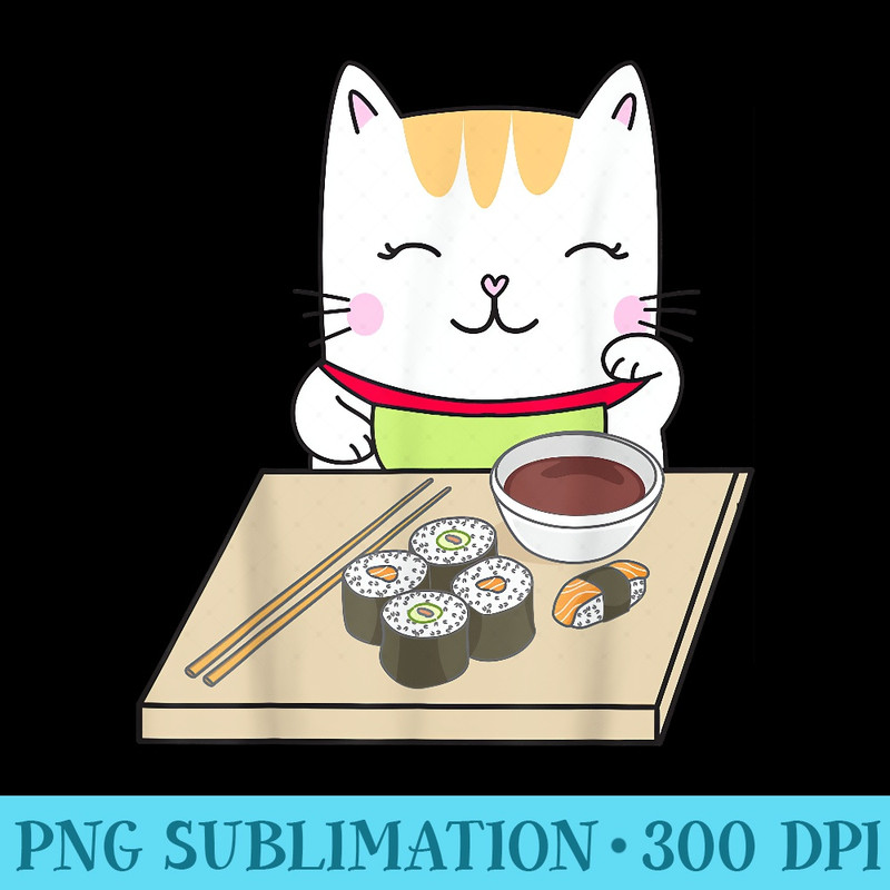 Sushi Ramen Noddle Cat Lover Japanese Food Kawaii - Shirt Illustration PNG - Unique And Exclusive Designs