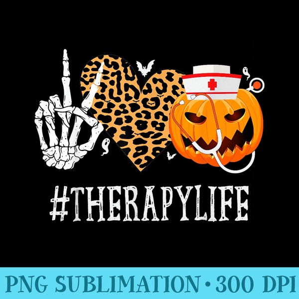 Therapy Peace Love Pumpkin Funny Halloween Leopard - PNG Graphic Resource - Transform Your Sublimation Creations