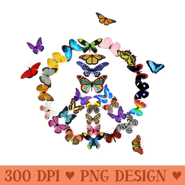 Butterflies Peace Sign Valentines Love Design Retro 60s 70s - High Resolution PNG Designs - Quick And Seamless Download Process