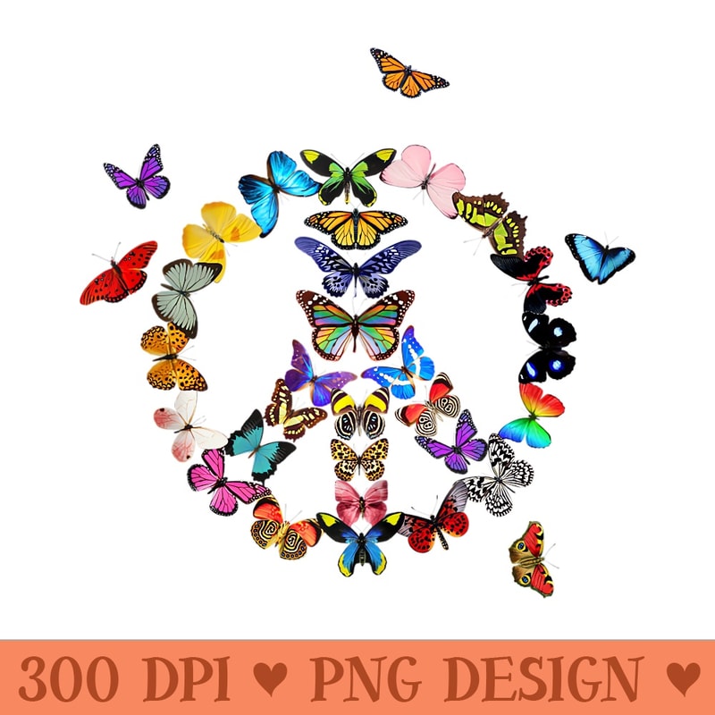Butterflies Peace Sign Valentines Love Design Retro 60s 70s - High Resolution PNG Designs - Quick And Seamless Download Process