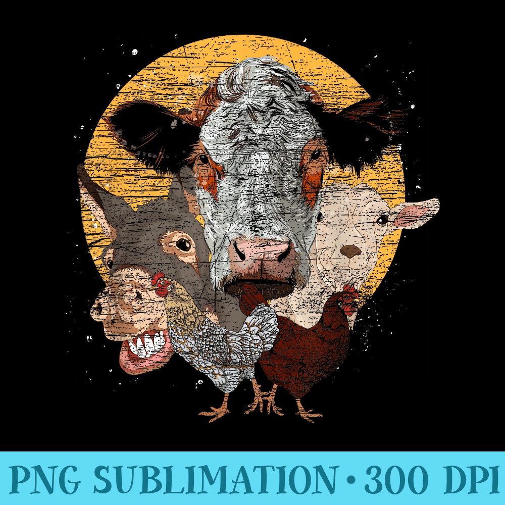 Goat Chicken Donkey Cow Country Farmer Farm Animal - PNG Illustration Download - Perfect for Sublimation Mastery