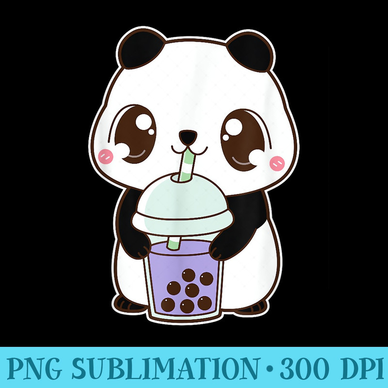 Kawaii Cute Boba Panda Bear Taro Bubble Pearl Milk Tea - Shirt Template Transparent - Perfect for Personalization