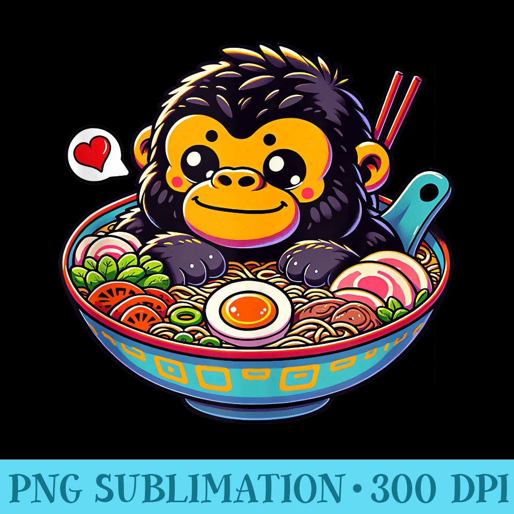 Ramen Gorilla Japanese Kawaii Bowl Noodles Girls - Shirt Printing Template PNG - Perfect for Personalization
