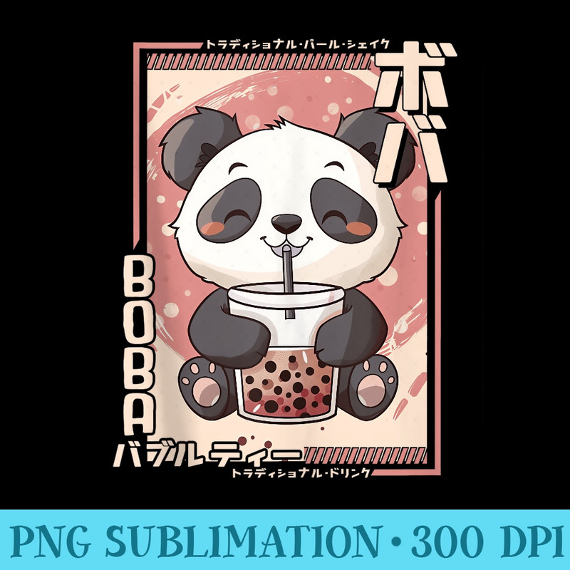 Kawaii Panda Boba Anime Panda Bear Loving Bubble Tea Neko - Unique Sublimation patterns - Enhance Your Apparel with Stunning Detail