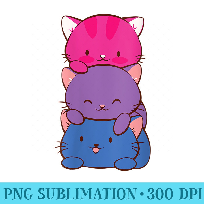 s Bisexual Pride Kawaii Kitty Cat Stack Anime - High Quality PNG files - High Resolution And Print-Ready Designs
